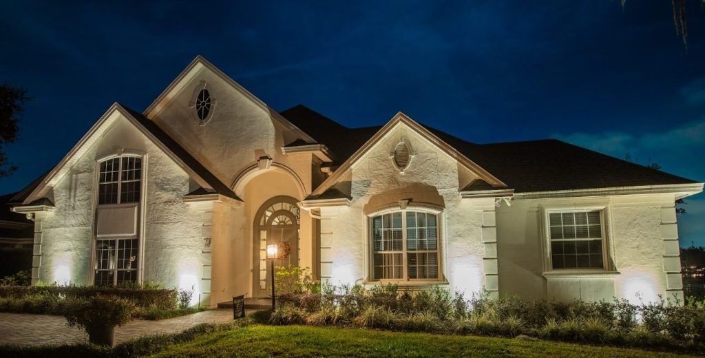 Outdoor lighting installation in London with neat cabling and weatherproof fittings